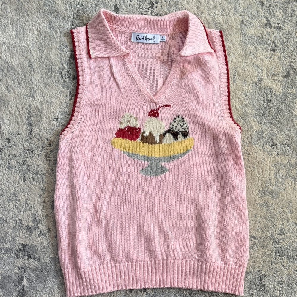Rachel Antonoff Pink Knit Vest with Ice Cream Design